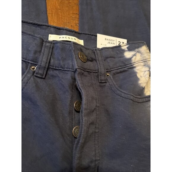 pacsun jeans women Size 23 Blue Camo Strip Baggy Wide Leg Festival Button Front - Picture 3 of 6